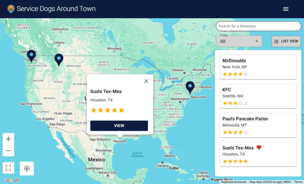screenshot of service dogs around town project